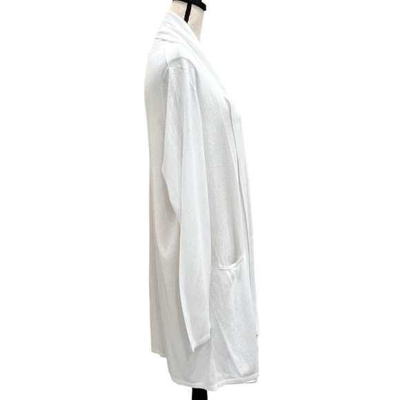 CALVIN KLEIN WHITE COTTON/RAYON LONG OPEN RIBBED SHAWL COLLAR CARDIGAN - Picture 8 of 16